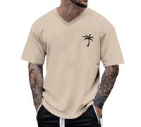 T-Shirt Homme Grande Taille Été Manches Courtes À Col V Oversize Coton Coupe Ample Bigsize Tee Shirt Imprimé Cocotier Basique Décontractée Top XS-5XL