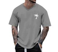 T-Shirt Homme Grande Taille Été Manches Courtes À Col V Oversize Coton Coupe Ample Bigsize Tee Shirt Imprimé Cocotier Basique Décontractée Top XS-5XL