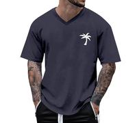 T-Shirt Homme Grande Taille Été Manches Courtes À Col V Oversize Coton Coupe Ample Bigsize Tee Shirt Imprimé Cocotier Basique Décontractée Top XS-5XL