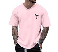 T-Shirt Homme Grande Taille Été Manches Courtes À Col V Oversize Coton Coupe Ample Bigsize Tee Shirt Imprimé Cocotier Basique Décontractée Top XS-5XL