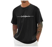 T Shirt Homme Graphique Ville Oversize Col Rond Manches Courtes Impression Lettres Haut Décontracté Urbain Coupe Ample pour Loisirs Voyage Quotidien Streetwear, 01-Black, L