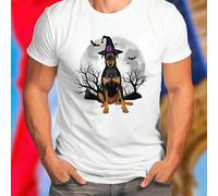 T shirt homme Halloween Doberman Dog Witch Hat Full Moon Bats Spooky Night mode confortable cadeau original fête déguisement drôle qualité supérieure exclusivité édition limitée nouveauté fashion L,M,