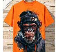 T-shirt homme imprimé numérique 3D motif gorille fumeur, pull léger, décontracté et confortable à col rond et manches courtes, adapté aux activités de plein air estivales L,M,S,XL,XXL,XXXLCartoon,grap