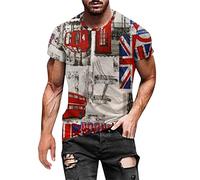 T Shirt Homme Indépendance Day Été Mode Imprimé 3D Numérique Manches Courtes Haut Décontracté(XL)