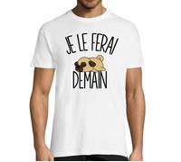 T-shirt Homme - Je le ferai demain - Col Rond - Manches Courtes - Coton Blanc S