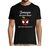 T-Shirt Homme - j'enseigne aux Petits Héros - Col Rond - Manches Courtes - Noir S
