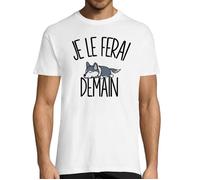 T-shirt Homme - Loup - Je le ferai demain - Col Rond - Blanc - Regular M