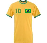 T-Shirt Homme Maillot de Football Brésil avec Nom et Numéro Personnalisés - Jaune XXL