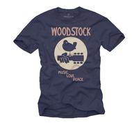 T-shirt homme MAKAYA Vintage Rock - Woodstock Hippie Musique - Bleu L