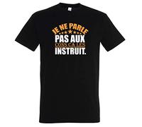 T-Shirt Homme Manche Courte Je ne Parle Pas aux Cons ça Les instruit - Tee Shirt Humoristique - Noir - Taille XL