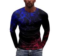 T Shirt Homme Manche Longue Rue 3D Impression numérique Hauts col Rond à Manches Longues Haut Chaud Doux Hiver T-Shirt Haut Chemise Homme Manches Courtes Lin Hommes Chemise Moche Courte (Blue, XXL)