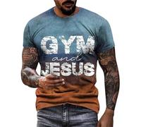 T Shirt Homme Manches Courtes Col Ras Imprimé Jésus Coton Respirant Coupe Décontractée Tendance Quotidien Sport(Orange, L)
