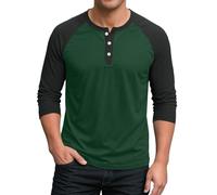 T-Shirt Homme Manches Longues Henley Homme T-Shirt Coton Raglan Manches Trois-Quarts Tricot Sport Haut Décontracté,Grandes Tailles du M au 15XL