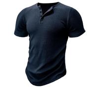 T Shirt Homme Men's Short Sleeve T-Shirt Fitness Elastic Thread Skinny Solid Color(Deep Blue,2XL)