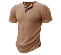 T Shirt Homme Men's Short Sleeve T-Shirt Fitness Elastic Thread Skinny Solid Color(Khaki,XL)
