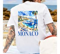 T-shirt homme MONACO à motif côtier monégasque, imprimé dans le style d'une station balnéaire du sud de la France, vêtement décontracté pour homme, streetwear élégant, vêtement d'été, idéal pour les l