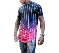 T-Shirt Homme Rayé Mi-Long T-Shirt Décontracté Homme Mode Couleur Dégradé Tendance Rue Chemise Sport Homme Football Baseball Homme T-Shirt Homme Manches Courtes D-Purple 4XL