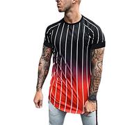 T-Shirt Homme Rayé Mi-Long T-Shirt Décontracté Homme Mode Couleur Dégradé Tendance Rue Chemise Sport Homme Football Baseball Homme T-Shirt Homme Manches Courtes A-Red 4XL