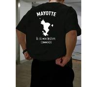 T-shirt homme représentant l'île de Mayotte - Conception du département d'outre-mer français avec texte français et carte en contour de Mayotte - 100% coton, respirant, coupe ample, chemise à manches