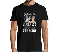 T-Shirt Homme - Sacré de Birmanie - Je Travaille Dur - Manches Courtes - Col Arrondi - Noir L