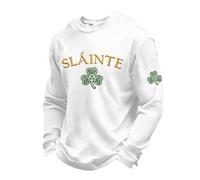 T-Shirt Homme St Patrick's Day Irish Holiday Graphic Tee - Homme Saint Patrick Royaume-Uni, Sweat-Shirt Irlandais Trèfle Shamrock Imprimé, Long Sleeve Thermal Shirts Knit for Comfort and Warmth
