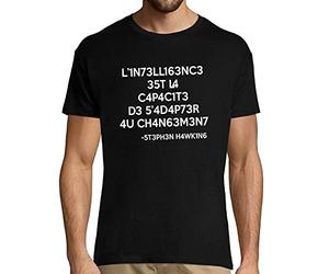 T-Shirt Homme Stephen Hawking - L'intelligence est la capacité de s'adapter au Changement - Tee Shirt col Rond Collection Citation Physique Astrologie et cosmologie (Coloris NoirTaille S-XXL) 5XL