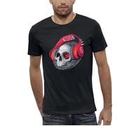 T-shirt homme TETE DE MORT CRANE CASQUE DJ ROUGE - PIXEL EVOLUTION - Coupe ajustée - 100% Coton peigné L
