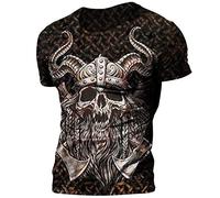T-Shirt Homme Viking Odin Print Street Retro Summer Viking 3D Imprimé Col Rond Manches Courtes Tee Shirts