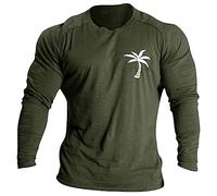 T-shirt Hommes 2026 Doux Confortable T-Shirt Homme avec Drapeau Lettre Col Rond Manches Longues Coton Été Noir Manches Longues T-shirt à Manches Longues, Vert armée., M