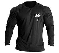 T-shirt Hommes 2026 Doux Confortable T-shirt Hommes avec Drapeau Lettre Col Rond Manches Longues Couleur Unie Été Hauts Blancs, Noir , XL