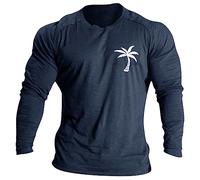 T-shirt Hommes 2026 Doux Confortable T-shirt Hommes avec Drapeau Lettre Col Rond Manches Longues Couleur Unie Été Hauts Blancs, bleu, M