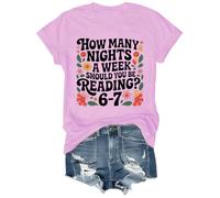 T-shirt « How Many Nights A Week Should You Be Reading » - Col en V - 6-7, Rose - 1, L