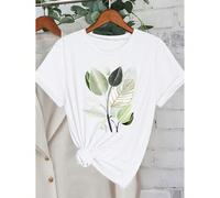 T-shirt Howell à manches courtes, imprimé plante d'été et plage, motif décontracté mode dessin animé, t-shirt basique régulier pour femmes, tee-shirt de voyage blanc L,M,S,XLÉtoffe