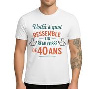 T-Shirt Humoristique 40 Ans Homme, 'Voilà à Quoi Ressemble Un Beau Gosse de 40 Ans', Blanc (FR/ES, Alpha/Lettres, S, Taille Normale, Taille Normale, Blanc)