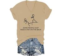 T-shirt humoristique avec col en V « Some People Just Need A Pat On The Back », kaki, S