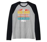 T-Shirt Humoristique avec Inscription « and God Said So He Created Mike » Manche Raglan