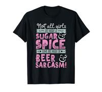 T-shirt humoristique avec inscription « Girls Not Made of Sugar & Spice Beer & Sarcasm » T-Shirt