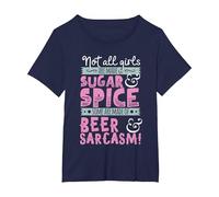 T-Shirt Humoristique avec Inscription « Girls Not Made of Sugar & Spice Beer & Sarcasm » T-Shirt, Femme Grandes Tailles, Bleu Marine, 2X