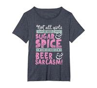 T-Shirt Humoristique avec Inscription « Girls Not Made of Sugar & Spice Beer & Sarcasm » T-Shirt, Femme Grandes Tailles, Bleu Chiné, 2X