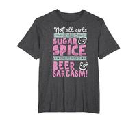 T-Shirt Humoristique avec Inscription « Girls Not Made of Sugar & Spice Beer & Sarcasm » T-Shirt, Homme Grandes Tailles, Chiné Foncé, 2X Tall