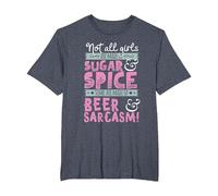 T-Shirt Humoristique avec Inscription « Girls Not Made of Sugar & Spice Beer & Sarcasm » T-Shirt, Homme Grandes Tailles, Bleu Chiné, 2X Tall
