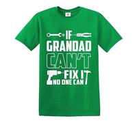 T-shirt humoristique avec inscription « If Grandad Can't Fix It No One Can », T-shirt vert irlandais imprimé blanc, S