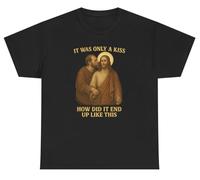 T-shirt humoristique avec inscription « It was Only A Kiss » de Jesus Judas Christian Easter Gen Z Meme Humour Tee, Noir, L