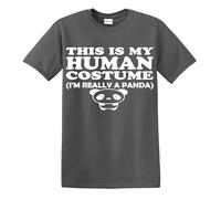 T-shirt humoristique avec inscription « This is My Human Costume I'm Really A Panda », T-shirt gris anthracite imprimé blanc, L