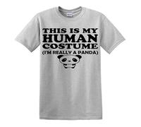 T-shirt humoristique avec inscription « This is My Human Costume I'm Really A Panda », T-shirt gris imprimé noir, S