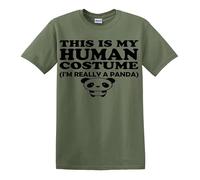 T-shirt humoristique avec inscription « This is My Human Costume I'm Really A Panda », T-shirt vert militaire imprimé noir, S