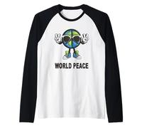 T-Shirt Humoristique avec Inscription « World Peace on Earth » Manche Raglan