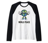 T-Shirt Humoristique avec Inscription « World Peace on Earth » Manche Raglan