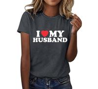 T-shirt humoristique pour femme avec inscription « I My Husband » - Décontracté et tendance - Manches courtes - Col rond - Manches 3/4 - Pour femme, gris, M