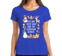 T-shirt humoristique pour femme avec inscription « Ich bin Heute ganz nah am Glühwein », bleu, XXL